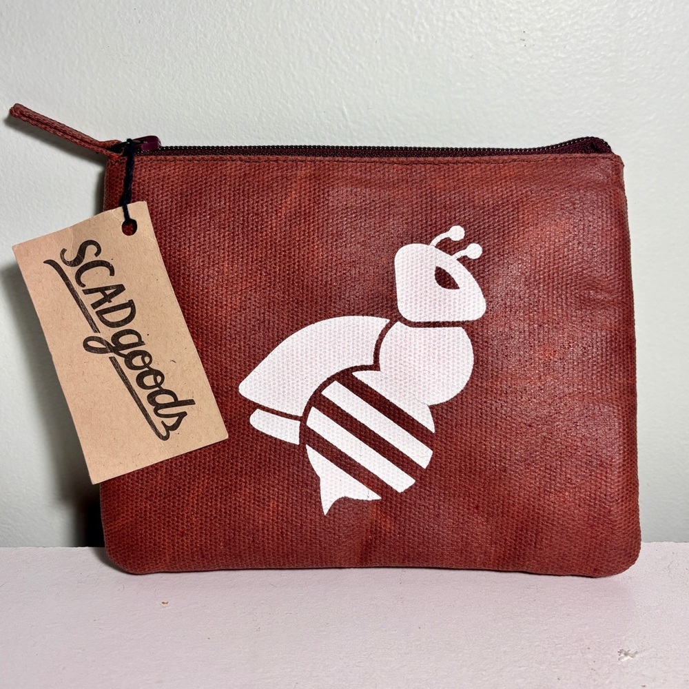 NWT SCADgoods Brown Pouch with White Bee Design